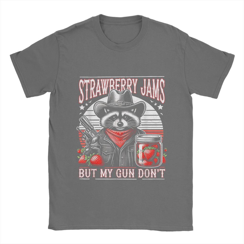 Men T-Shirts Strawberry Jams But My Don't Funny Raccoon Vintage  Tees Short Sleeve  T Shirts Round Collar Clothes Gift Idea