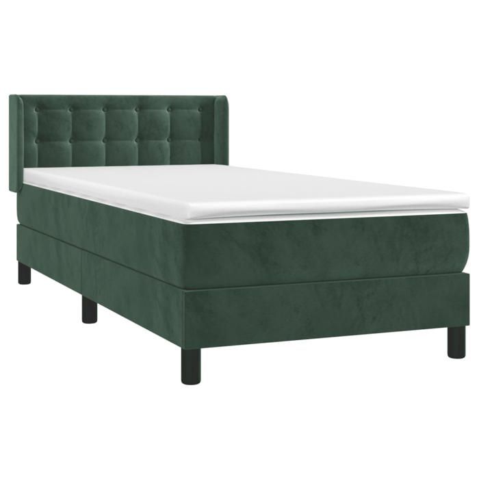 3131186 vidaXL Lit à sommier tapissier avec matelas Vert foncé 100x200 cm