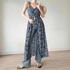 Korean version of French floral V-neck suspender dress for women's summer new high-end seaside vacation style split-ended long dress