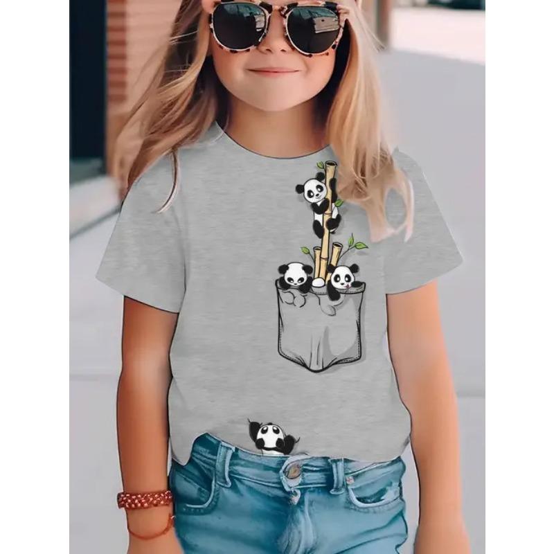 Summer Round Neck 3D Printed Top Fashionable Casual Short Sleeved Children's Girl T-shirts