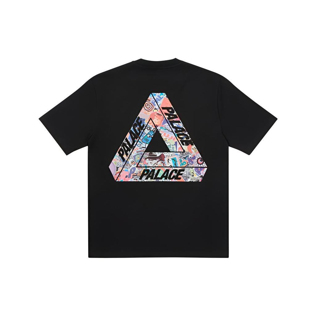 Palace Tri-Sticker Pack Graffiti Print Round Neck Short Sleeve T-Shirt Unisex Tops Black P21TS106