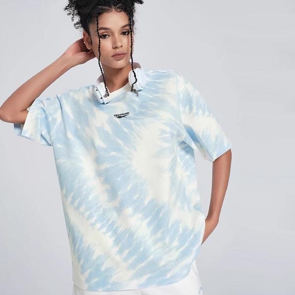 Reebok Color Block Printed Sports Casual Short Sleeve T-Shirt Unisex Tops Light-Blue 24SRM405UGW1