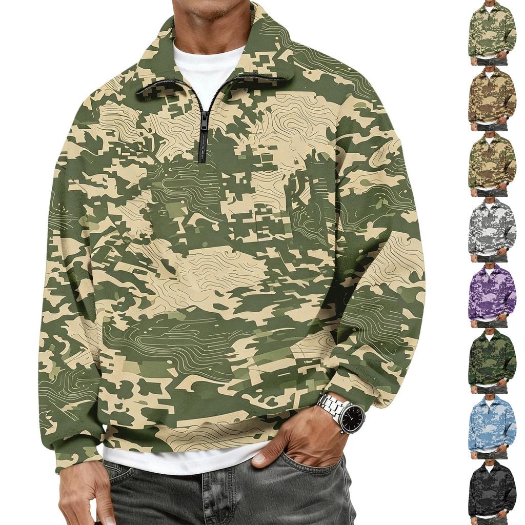 Men's Casual Long Sleeve Sweatshirt with Camouflage Print