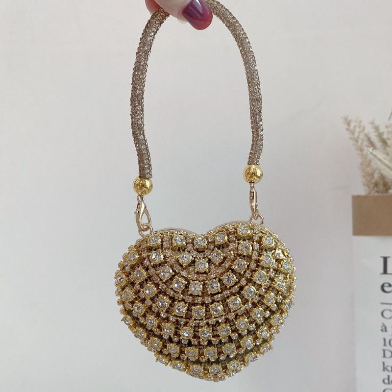 Heart Shape Diamond Evening Clutch Rhinestones Purse Ladies Bag Designer for Women Chain Shoulder Bag Small Bling