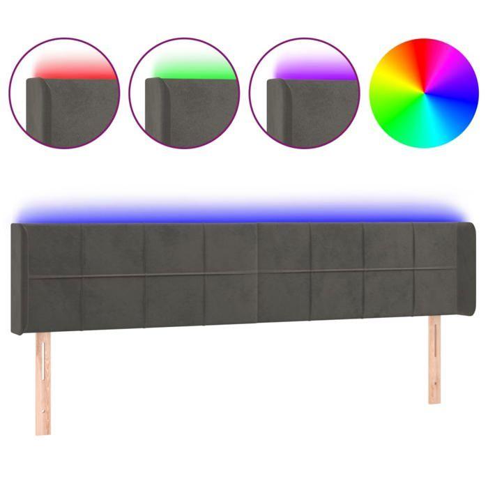 VidaXL Tête de Lit à LED Meuble de Chambre à Coucher Accessoire de Lit Double Tête de Cadre de Lit Intérieur Gris Foncé 3123303