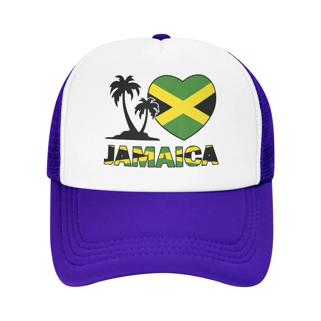 Jamaica I Love Jamaican Flag Mesh Baseball Cap Unisex Sport Sun Hat  Hats Adjustable Sun Hats Summer Trucker Hats