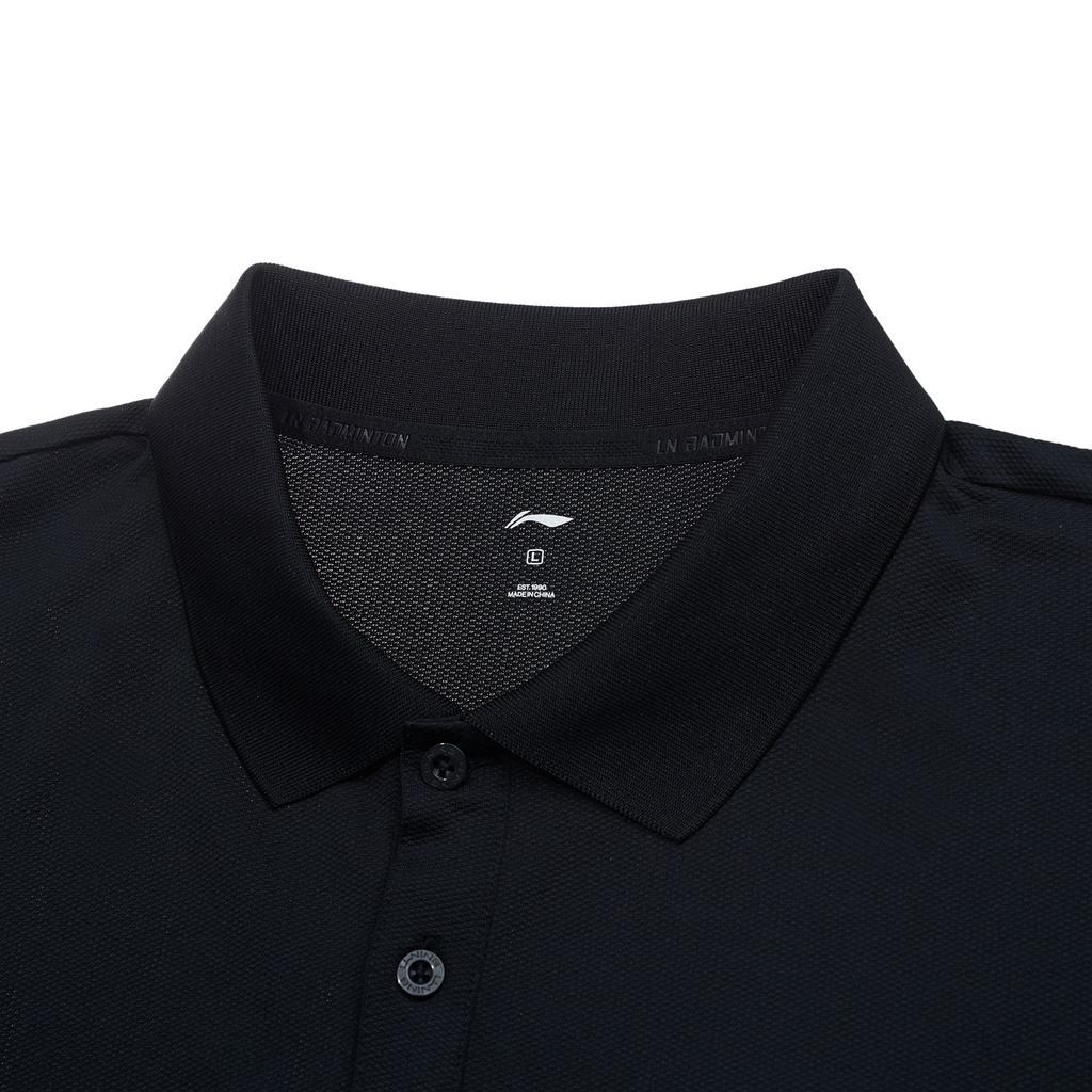 Li Ning Badminton Series Solid Color Logo Breathable Quick-Dry Polo Shirt Unisex Tops Black APLR125-9