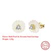 Effie Queen 925 Solid Sterling Silver 14k Gold Flower Shaped Shell Pearl Pendant Necklace Natural Jewelry for Women Party PSN15
