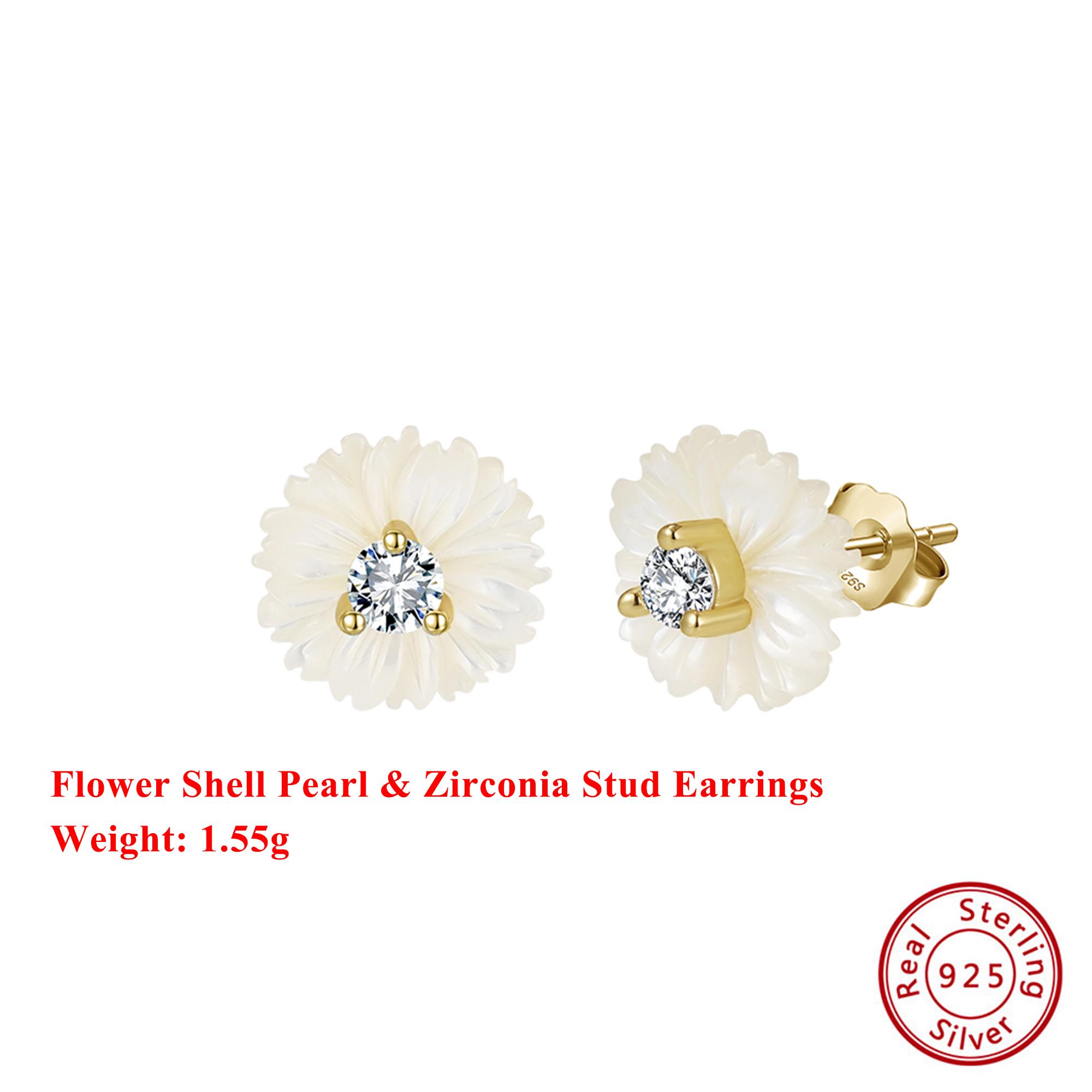 

Effie Queen 925 Solid Sterling Silver 14k Gold Flower Shaped Shell Pearl Pendant Necklace Natural Jewelry for Women Party PSN15