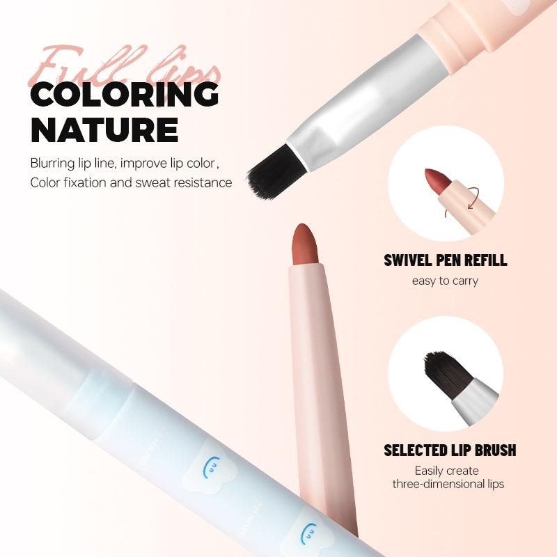 Double-headed Fine Slim Lip Pencil with A Brush Waterproof Easy To Color Matte Long-lasting Waterproof Non Stick Cup Pigment Sexy Lip Cosmetics
