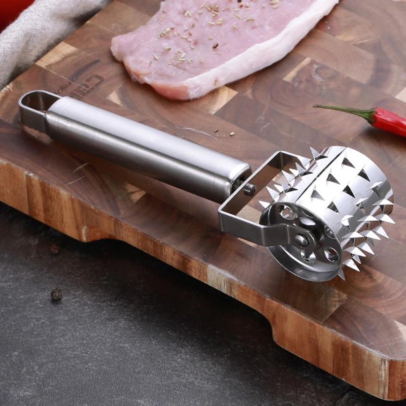Stainless Steel Meat Loosener Kitchen Supplies Pork Beef Chicken Hammer Rolling Tenderizer Roller Head Household Tool