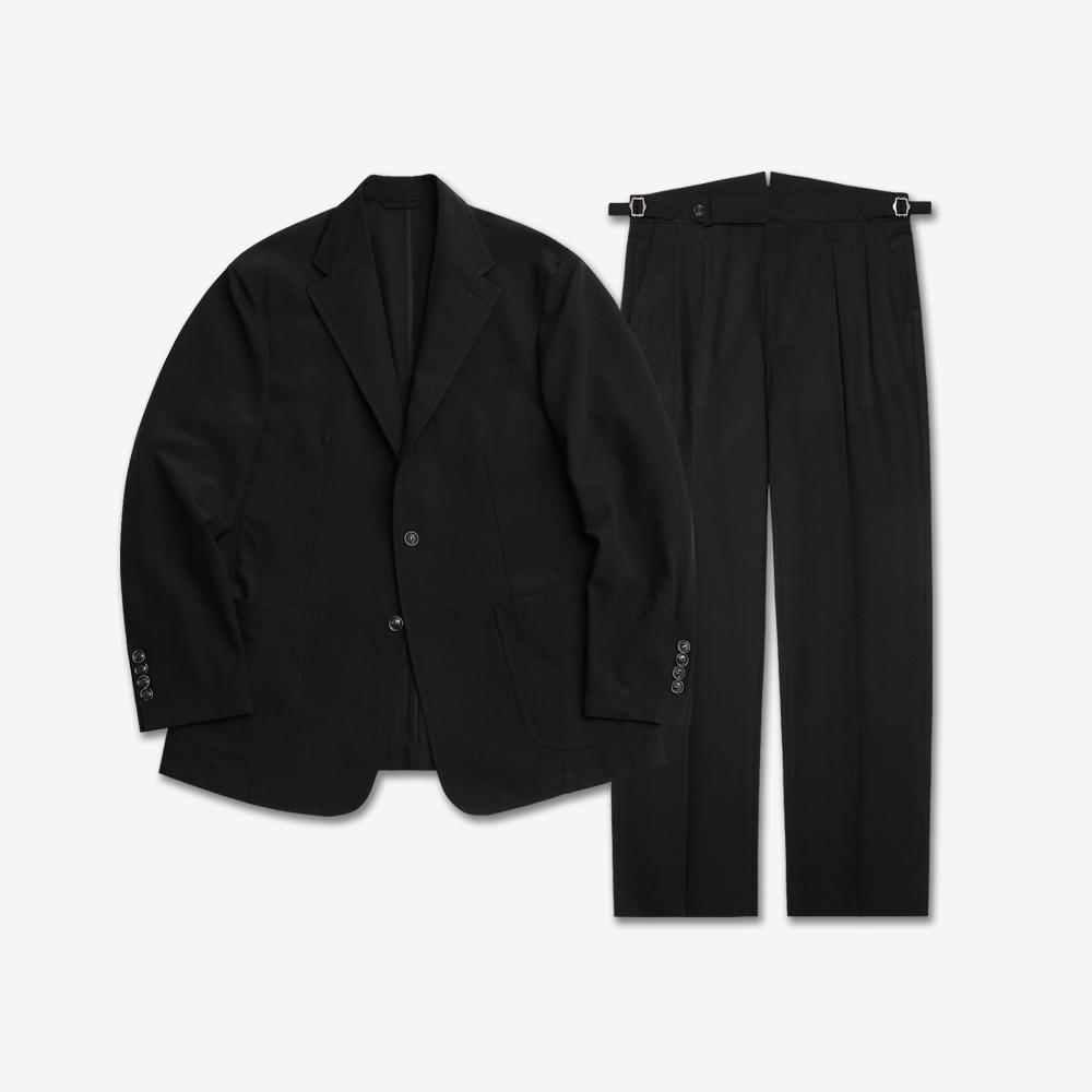 Solti Summer Wool Seersucker Trousers (Black)