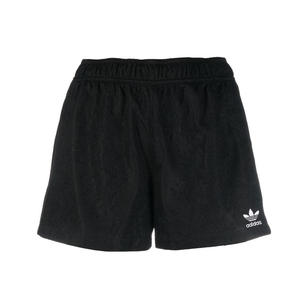 Adidas Originals Trefoil Logo Embroidered Pattern Elastic Waist Straight Leg Shorts Women Shorts Black HC4577