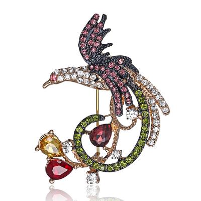 Creative Full Rhinestone Long Tail Birds Brooches For Women Men Exquisite Funny Flying Bird Lapel Pins Animal Badge Jewelry Gift