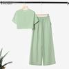 ZANZEA Completi estivi da donna a due pezzi con top corti a maniche corte e pantaloni