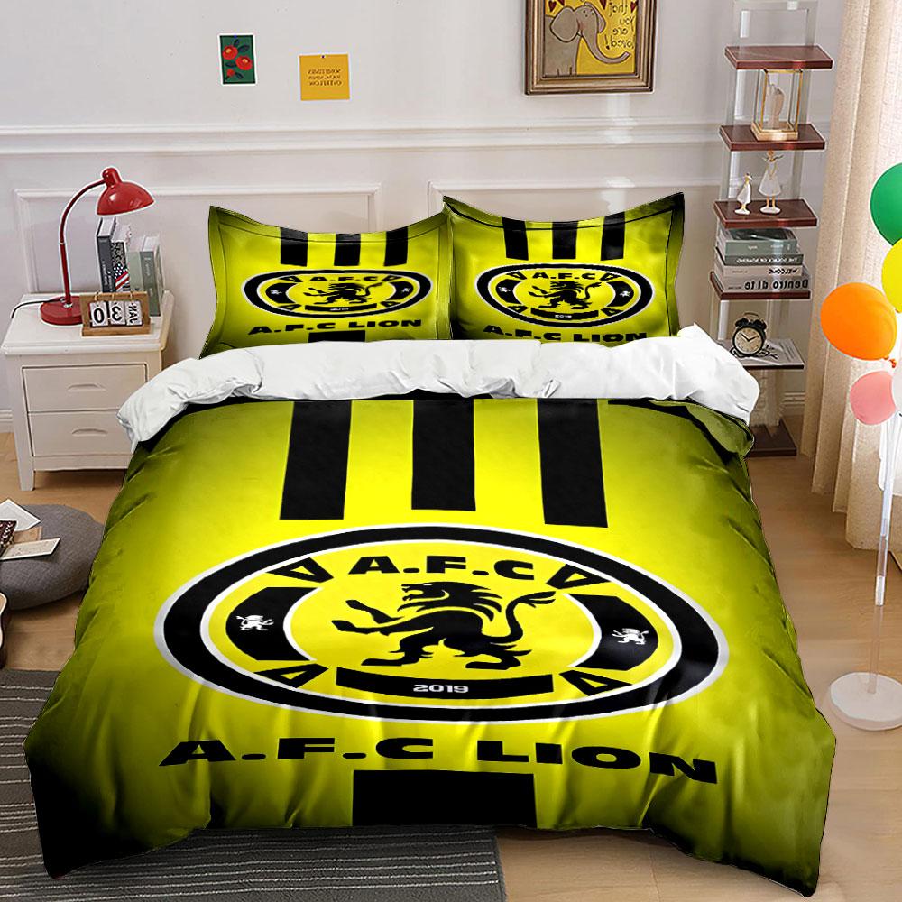 A.F.C Lion Logo Design, Yellow-Black Theme Print Bedding Set Duvet Cover Pillowcases (1* Duvet Cover 2* Pillowcases Do Not Include Comforter)