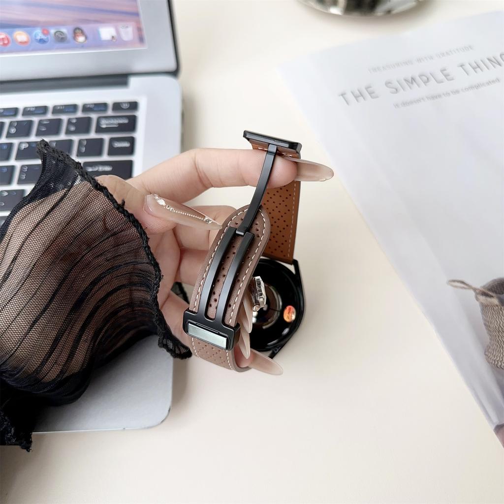 18mm Replacement Strap for Huawei Watch GT 5 41mm/4 41mm Magnetic Buckle Genuine Leather Watch Band with Multi Hole