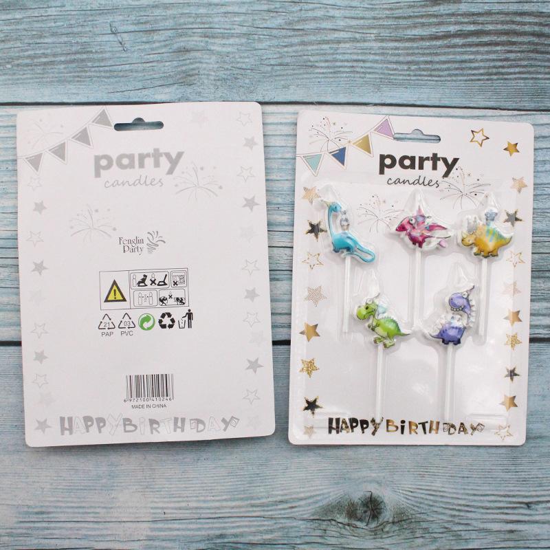 Cartoon Theme Birthday Cake Candles, Cute Sucking Card 5-pack Dinosaur Shape Baking Decoration Candles