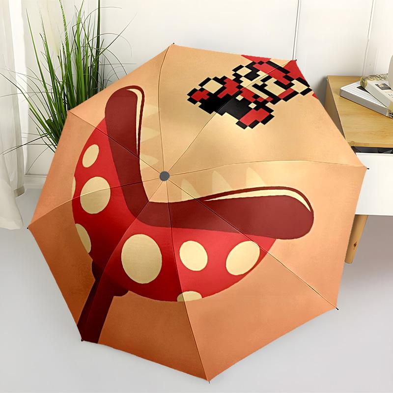 

1pc Mario Automatic Folding Umbrella - Compact 8-Rib Design, Durable Plastic & Iron, Lightweight for Outdoor Daily Use, a0929202
