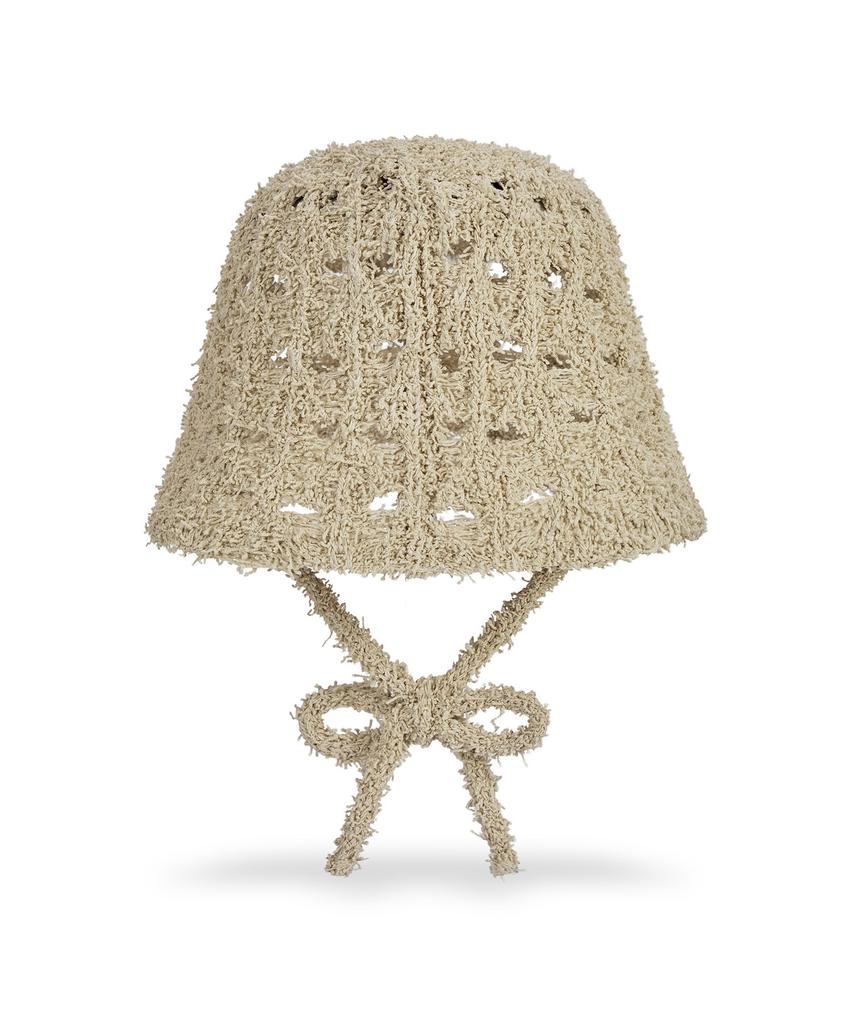 Bajal Va Curved Oval Metallic Knit Punching Bucket Hat Beige