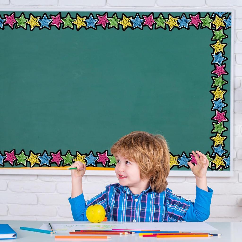 82Ft Black Brights Classroom Bulletin Board Border 72Pcs Colorful Chalkboard Border Trim Stickers for Back to School Office Decor