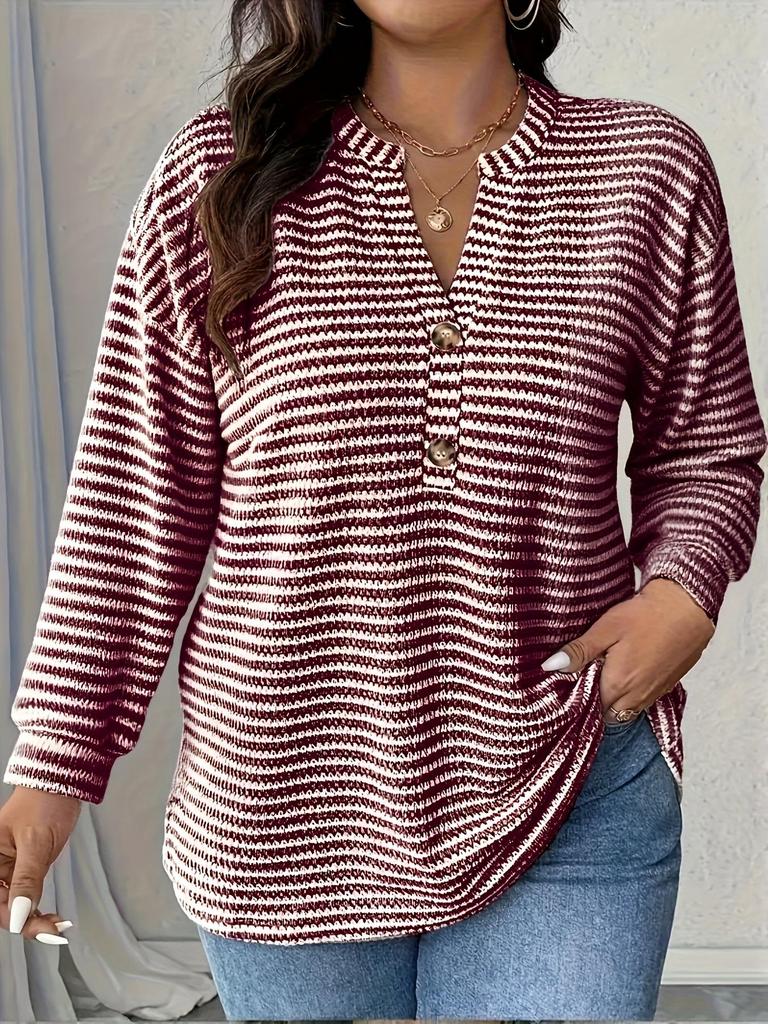 2025 New Pineapple Plaid Button T-shirt: Striped Casual Plus Size Women's Fashion