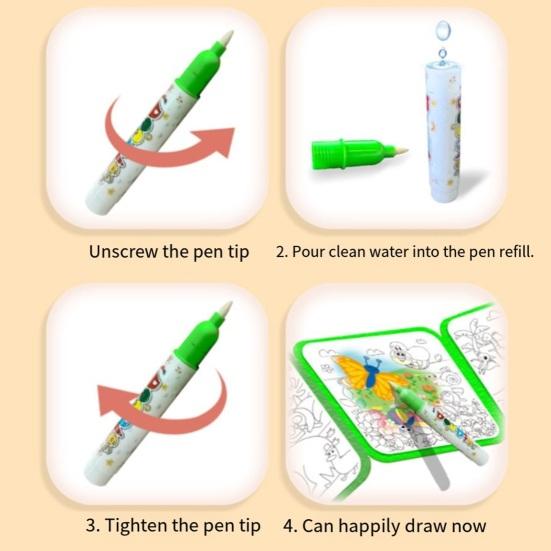 Water Coloring Book for Kids Reusable Watercolor Picture Book with Water Brush Mess-Free Drawing Book for Creative Learning And Fine Motor Skills