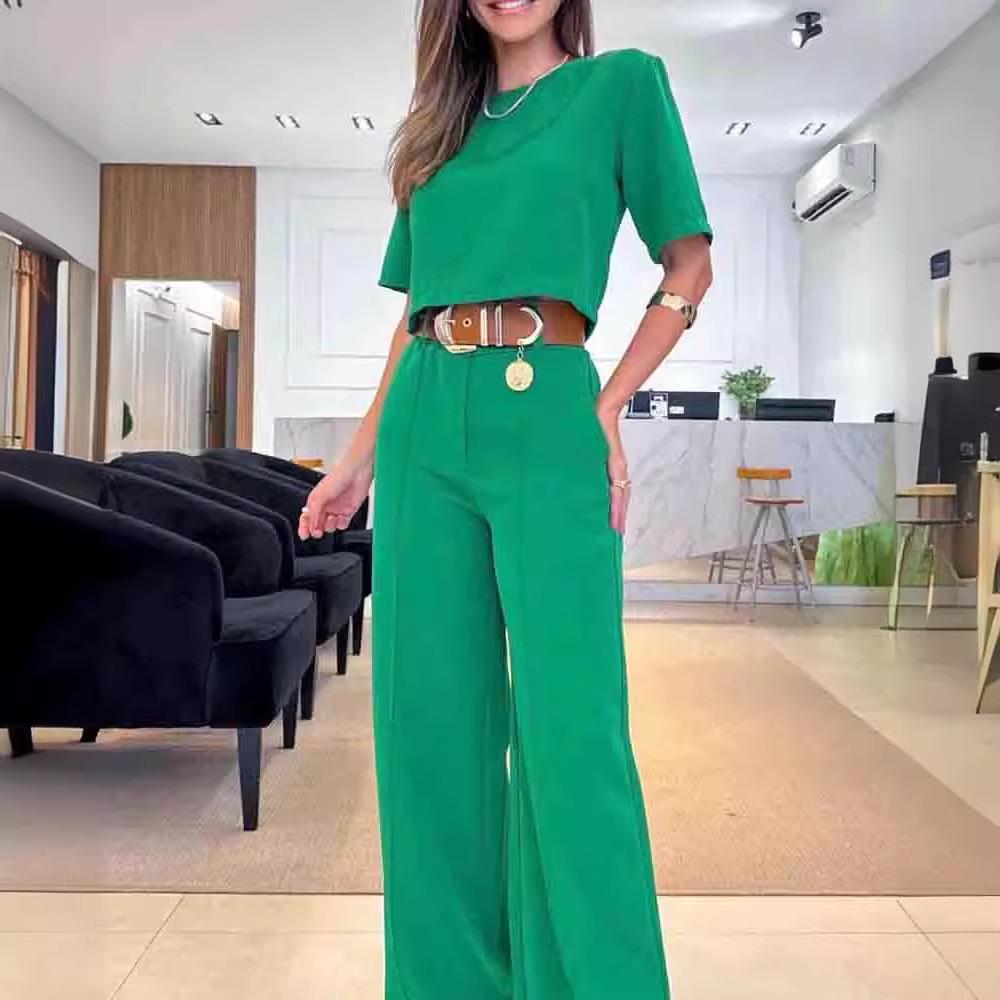 Summer Chic Solid Color Short-Sleeve Suit & Pants Set