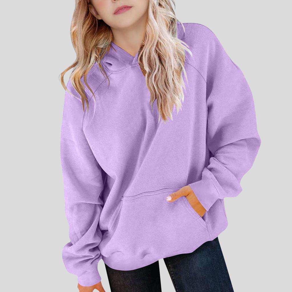 Children's Solid-color Hooded Long-sleeved Girls Sweatshirt