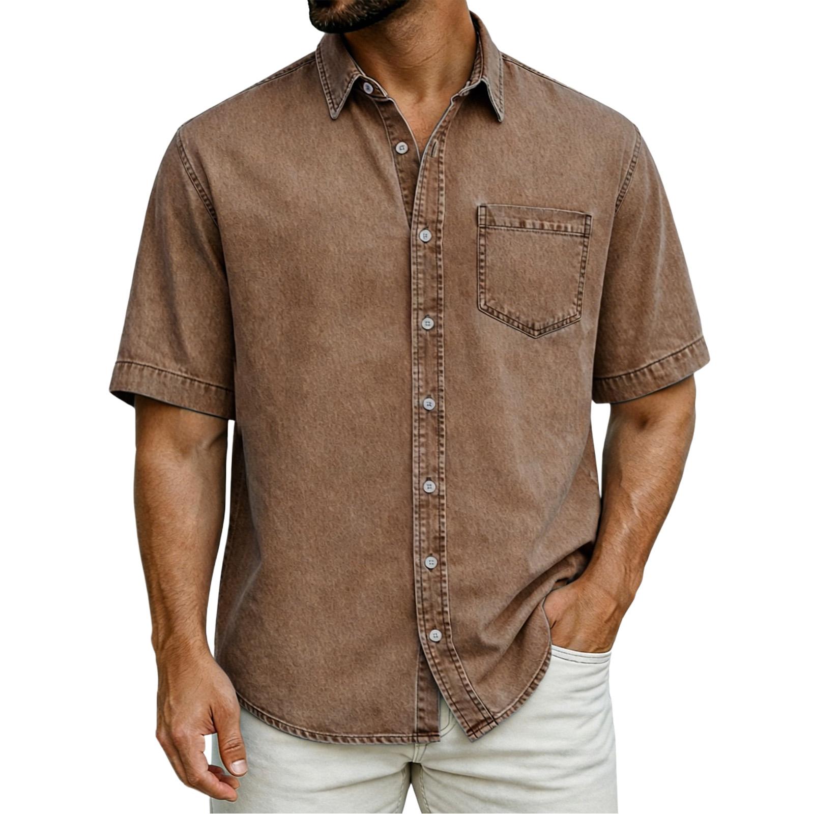 

Men s Casual Loose Button-Down Collar Short-Sleeve Denim Shirt XL коричневий