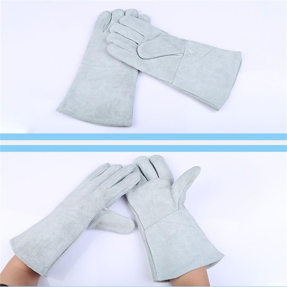 1Pair Welding Gloves Thick Breathable For Barbecue Welding Protection Gloves Cow Split Leather Cotton Cloth For Reduce Friction