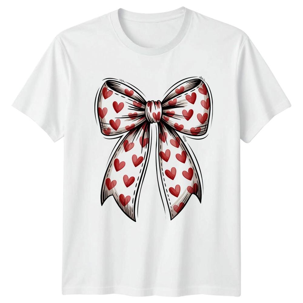 Cute Watercolor Heart Bow Unisexs TShirt Love Valentines Day Gift For Her S