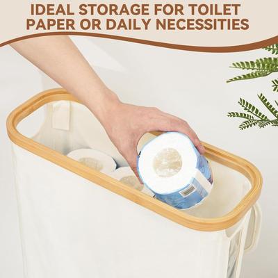 Toilet Paper Holder 52L Paper Roll Storage Basket With Lid And Handle Foldable Toilet Roll Organizer For Bathroom Shower Home