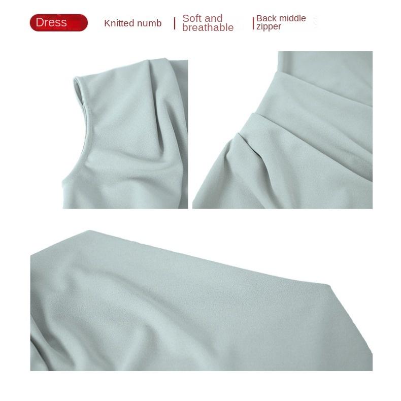 GMXIA Summer Women's French Design with Sloping Neck and Waist Slimming and Hip Wrap Dress