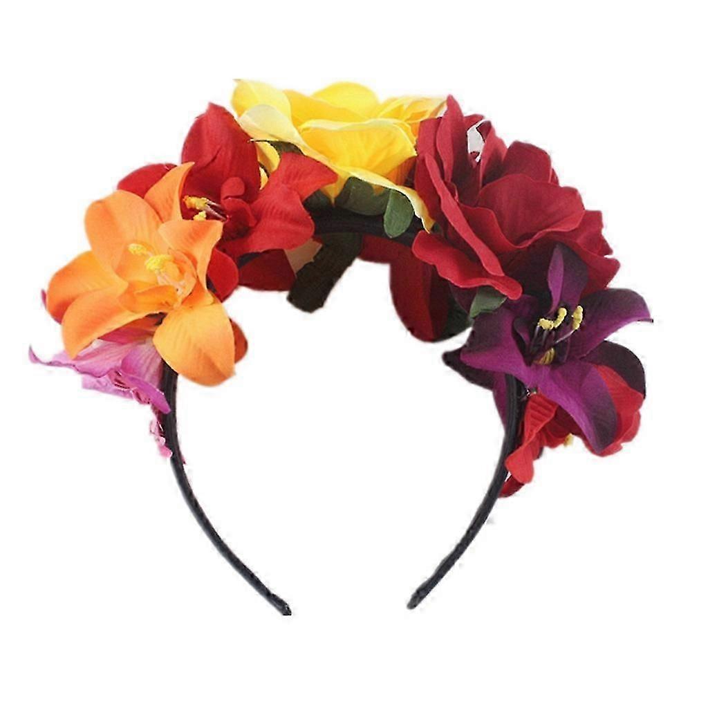 Women Day of The Dead Headband Artificial Contrast Color Rose Flower Crown with