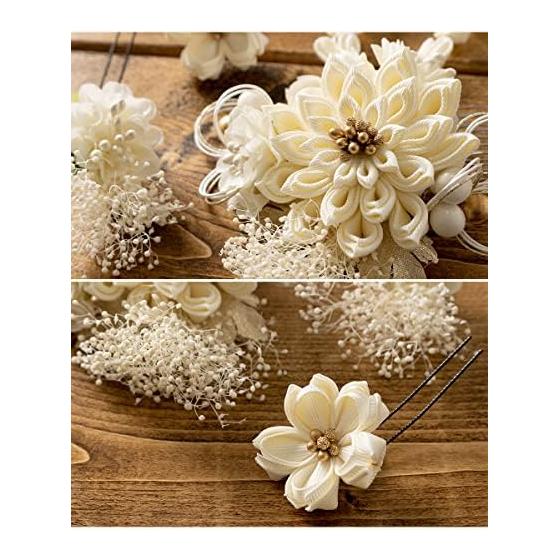SOUBIEN Hair Accessory Set for Coming-of-Age Ceremony, Graduation - Dried Flowers, Tsumami Zaiku, Mizuhiki, 3-Piece Set for Furisode/Hakama -