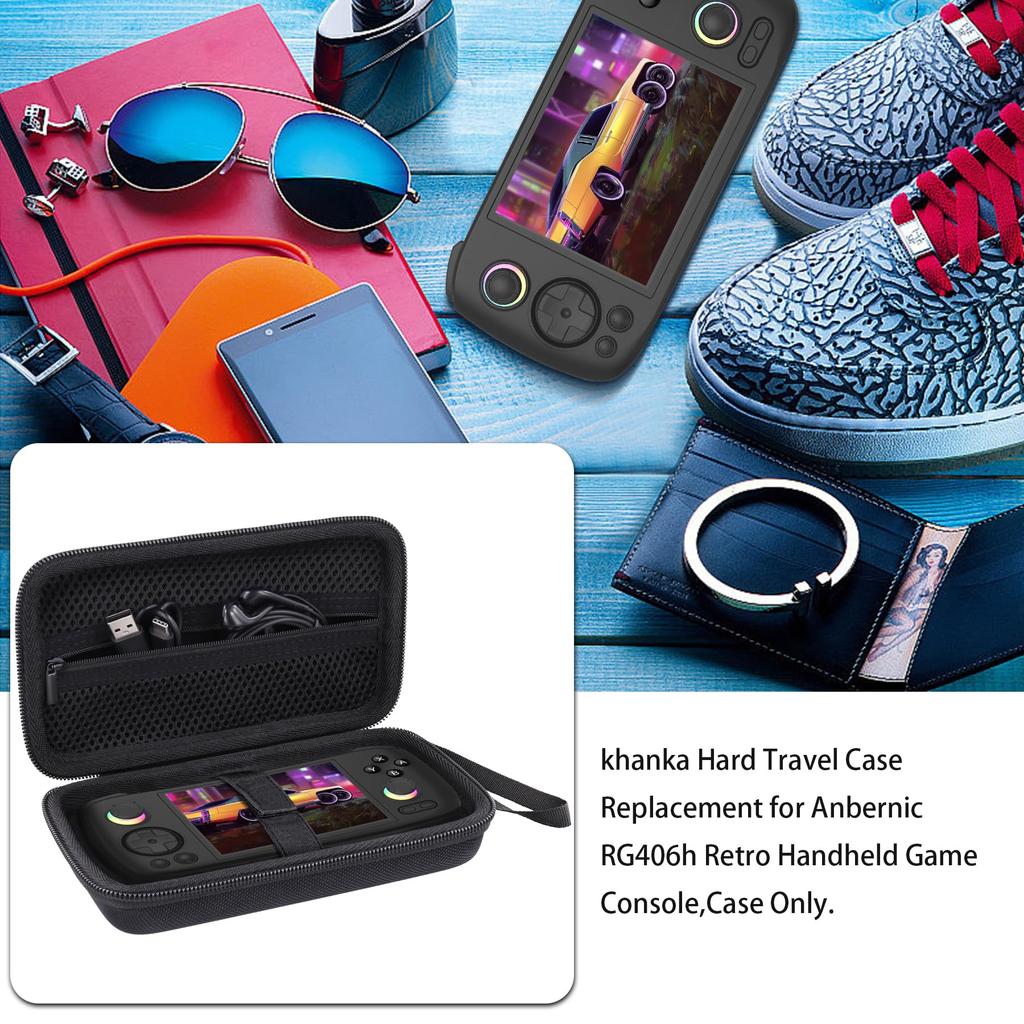 Khanka Storage Case for Anbernic RG406H, Unisoc T820 Handheld Game Console, and Whatsko RG 406H Portable Handheld Game Console, Black (Case Only)