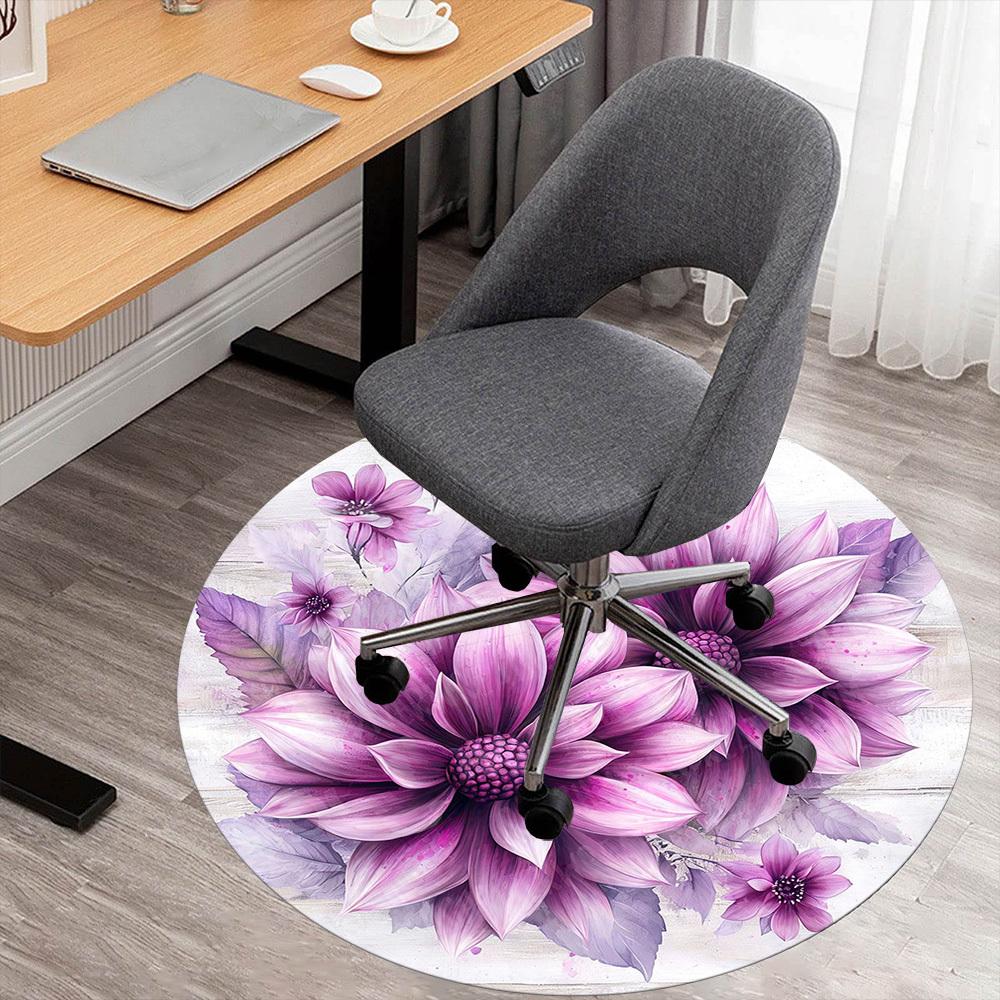 1PC Floral Pattern Office Round Area Rug, Under Office Chairs Bedroom Living Room Home Decor, Carpet for Office -1110097