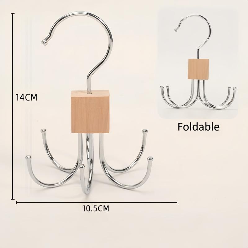 360° Rotating Storage Hanger Hook 6 Claw Metal Wooden Hook Up Belt Scarf Bra Tie Family Dormitory Storage Hanger