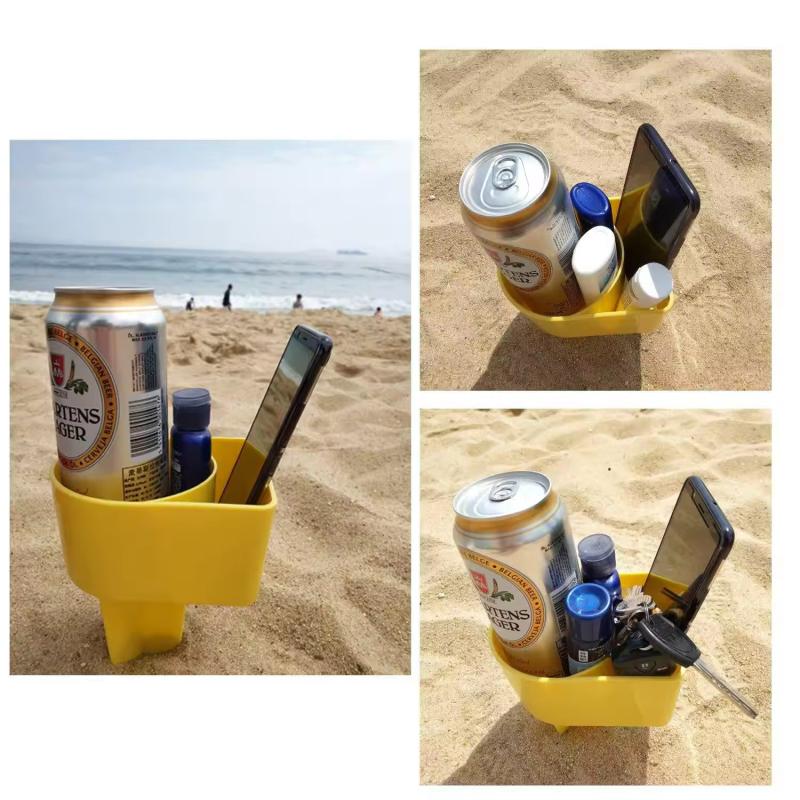 Portable Outdoor Drink & Phone Holder Organizer With Ground Stake Functional Storage Rack For Camping