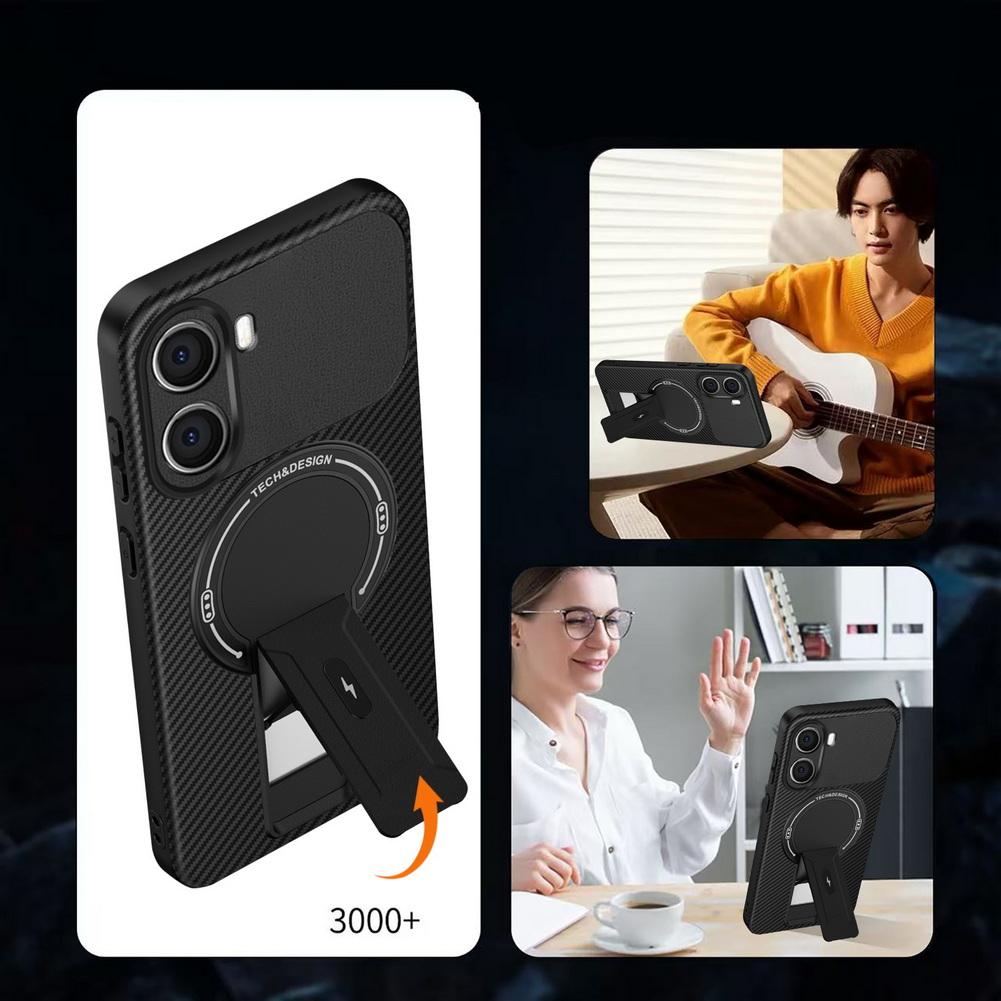 Carbon Fiber Invisible Stand Holder Built-in Magnetic Ring Case for Poco F7 Ultra POCO F7 Pro X7 Pro M6 C75 C71 C65 C61 Cover