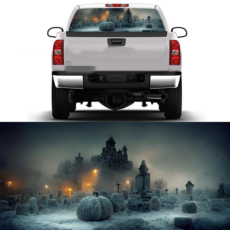 Halloween Car Rear Windshield Decal Vinyl Waterproof Car Sticker Truck Rear Window Decal Universal Perforated Vinyl Graphic