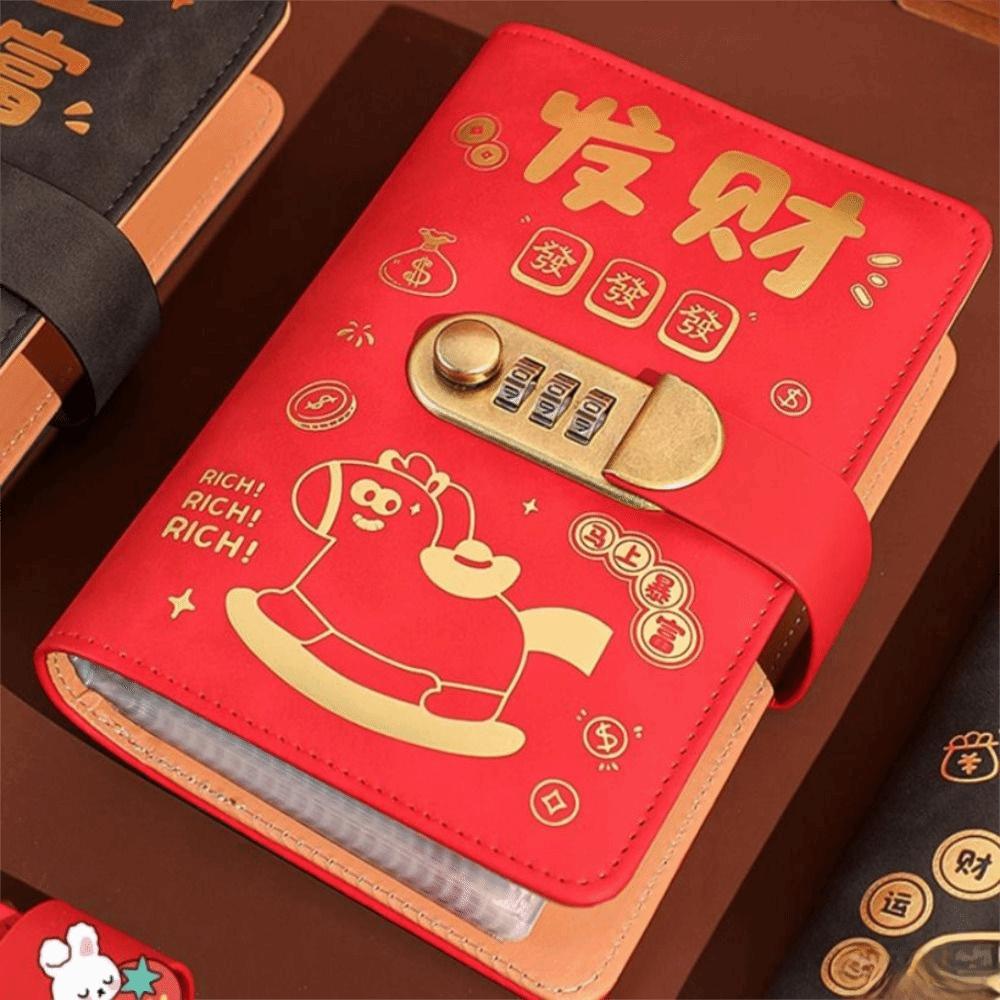 100 Envelopes Money Saving Challenge New Year Horse Waterproof Binder Savings Challenges Book PU With Password Lock