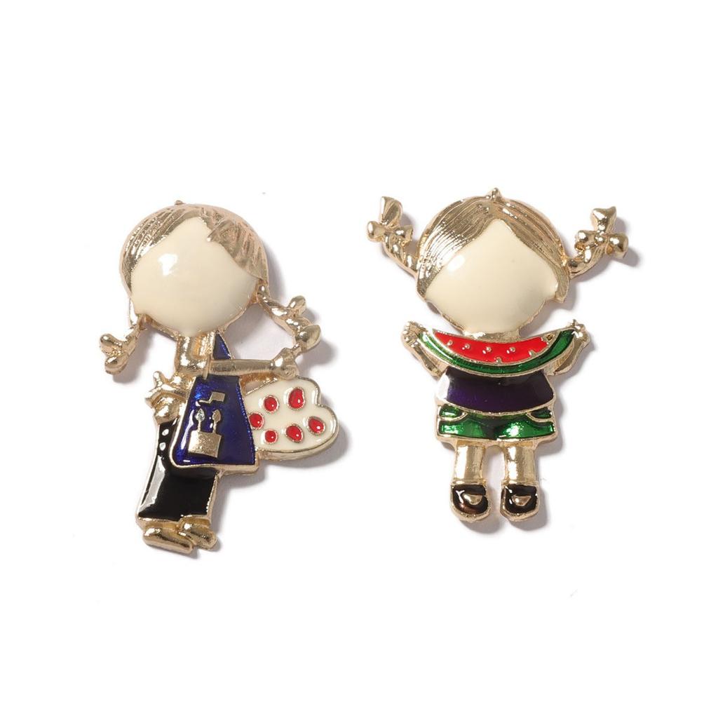 Korean version of cute fashion dripping oil cartoon alloy asymmetry summer watermelon pure little girl little painter female stud earrings