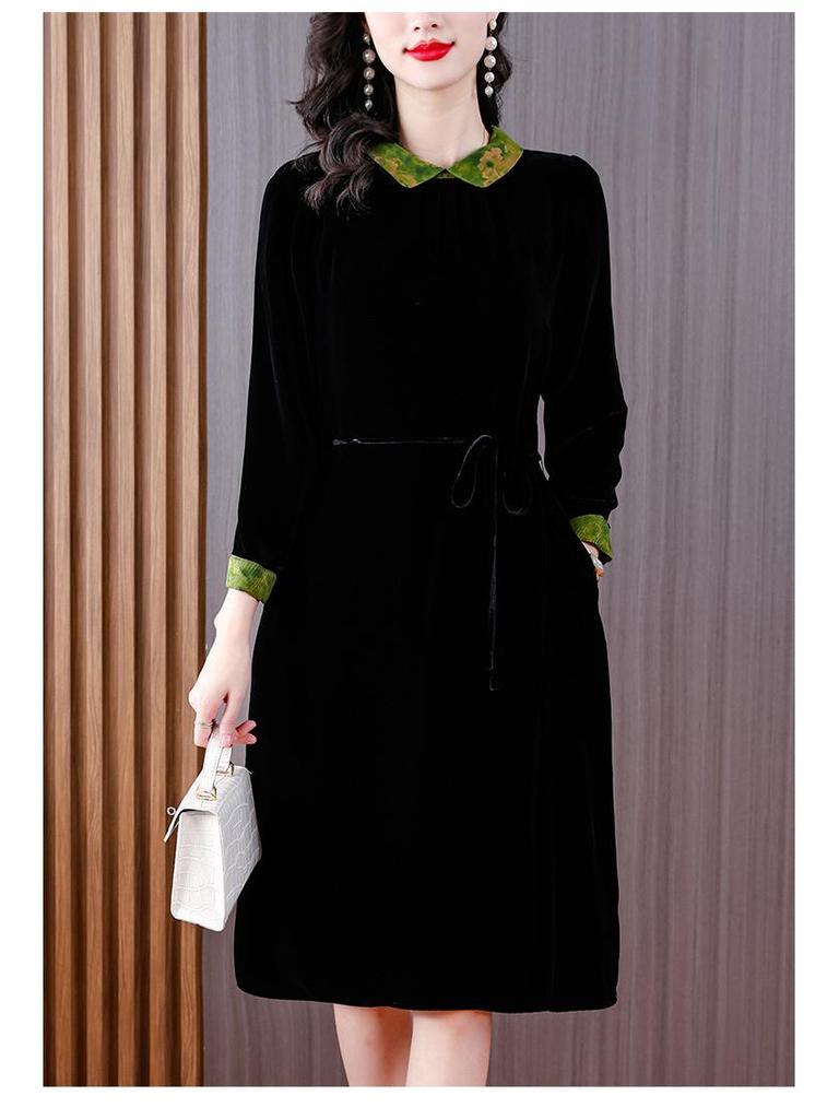 Elegant Mulberry Silk Velvet Dress: Plus Size, Flaw-Concealing, Anti-Aging, for Middle-Aged Mothers – Autumn/Winter