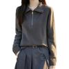 Half Zipper Lapel Pullover Sweater Women's Autumn and Winter New Solid Color Loose Pullover Knitted Sweater