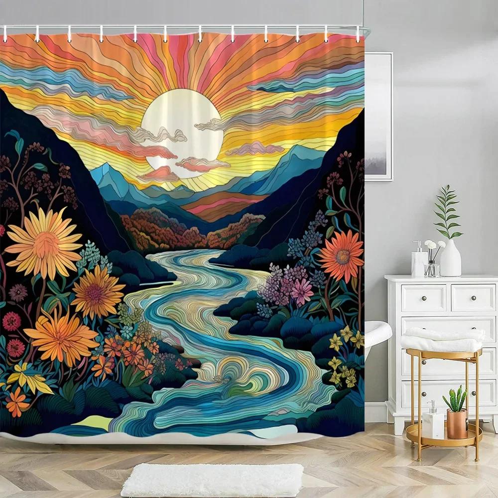 Abstract Art Impressionist Shower Curtain Beautiful Colourful Painting  Polyester Fabric Washable Shower Curtains Bathroom Decor