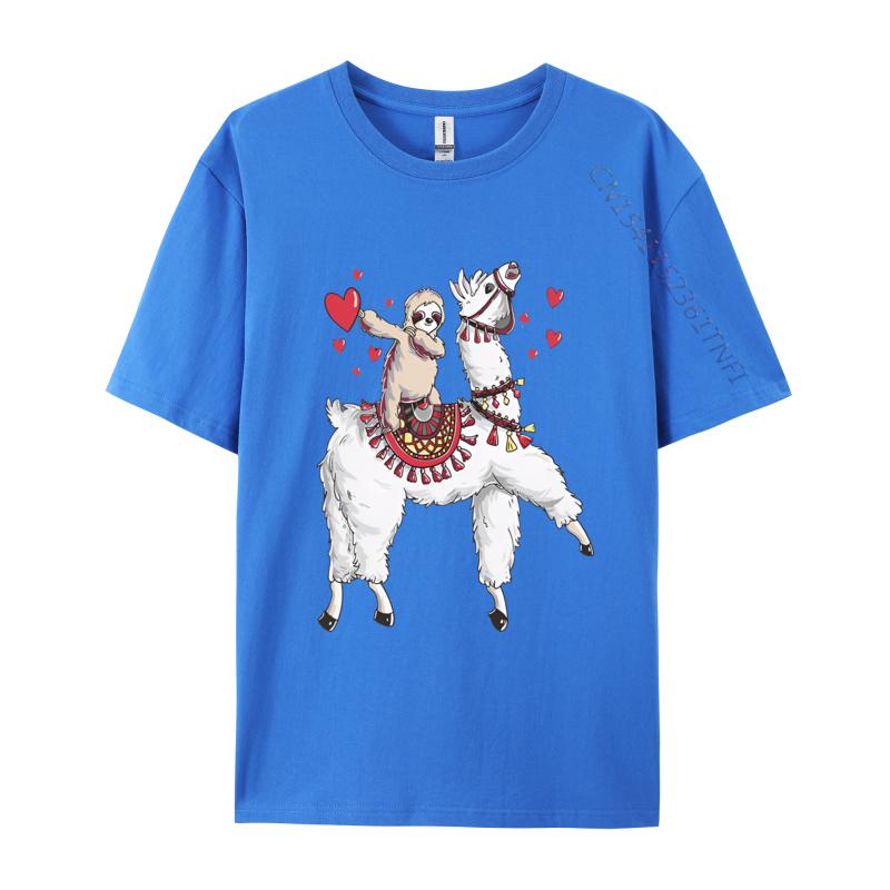 Sloth Riding Llama Valentines TShirts Men Hip Hop Casual Tee Shirts Brand Camisas Hombre Cartoon Harajuku T Shirt