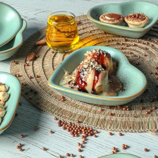 

Тарелка для закусок Keramika Matte Light Green Gold Heart, 14 см | 6 шт.