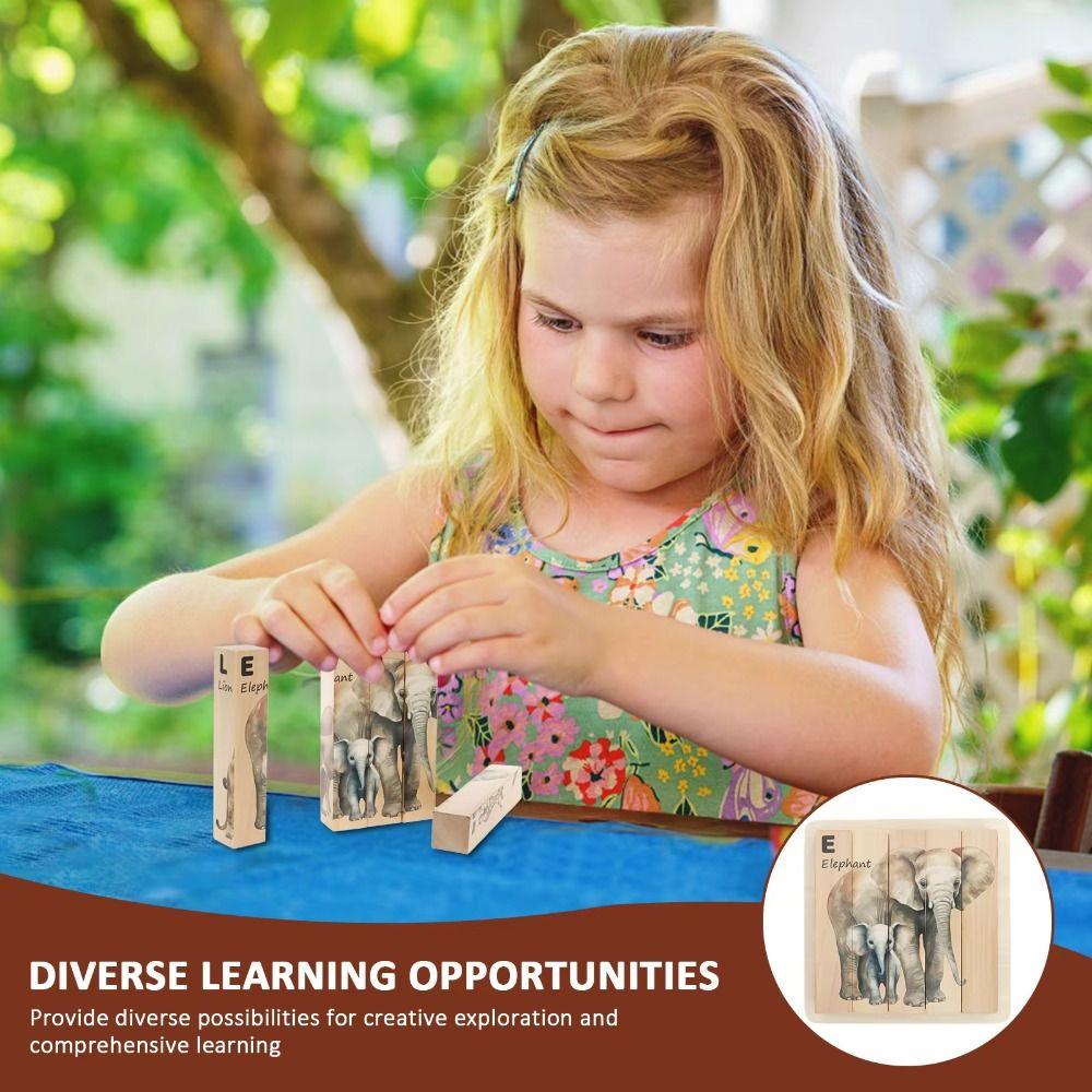 Wooden Animal Theme Block Puzzle Toy Matching Wooden Rotating Jigsaw  Party Favor Gift